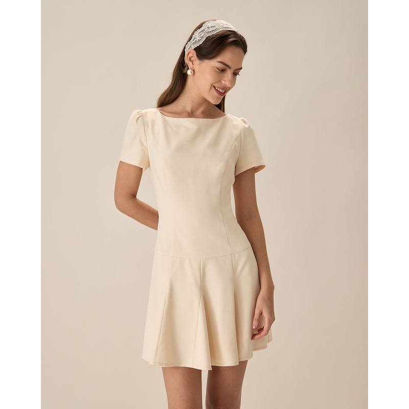 Apricot Boat Neck Backless Mini Dress