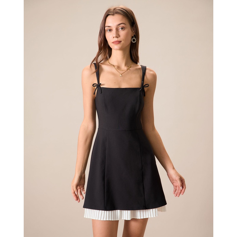 Black Contrasting Bowknot Slip Mini Dress