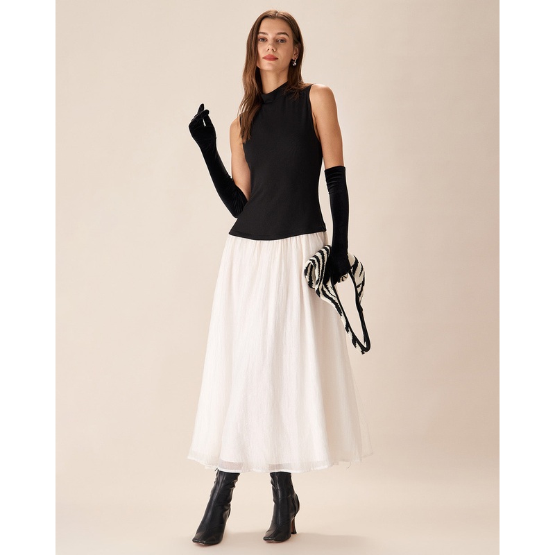 Black Contrasting Knit Ribbed Maxi Dress