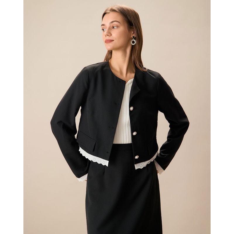 Black Contrasting Single-Breasted Jacket