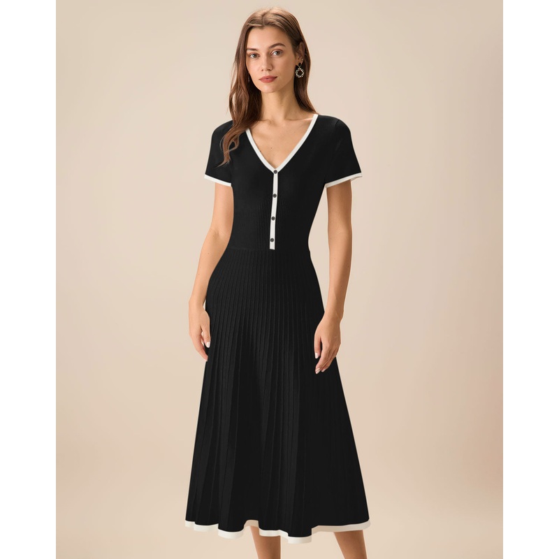 Black Contrasting Sweater Midi Dress