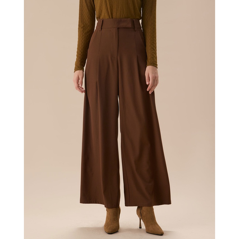 Brown High Waisted Pockets Straight Pants