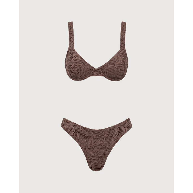 Brown Mesh Underwire Bikini Set