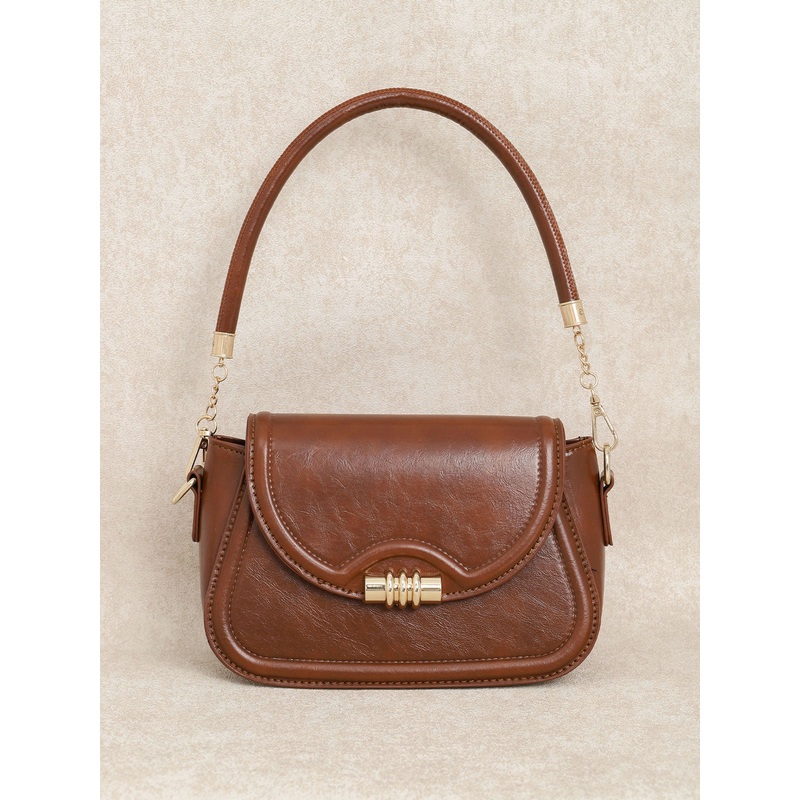 Brown Metal Buckle Flap Bag