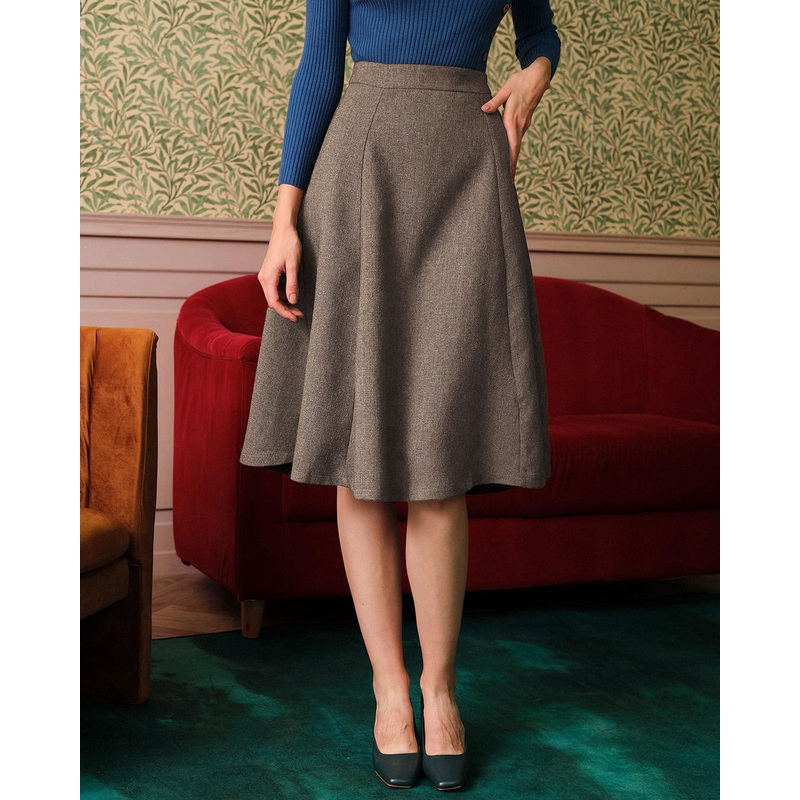 Coffee High Waisted Tweed Skirt