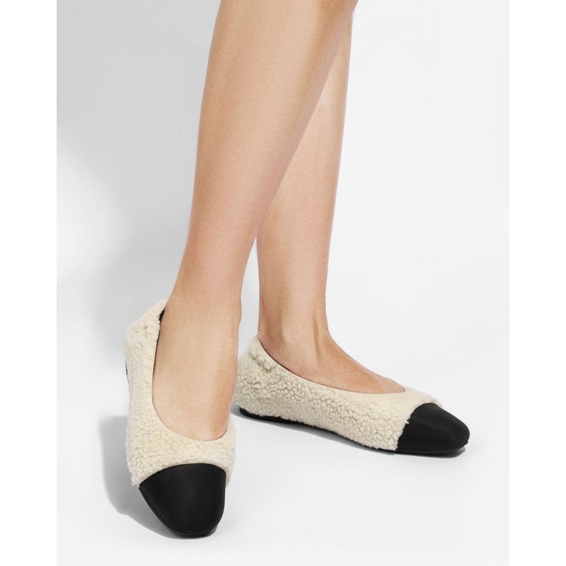 Enfiis Beige Fleece Square Toe Ballerinas