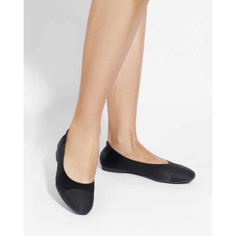 Enfiis Black Satin Square Toe Ballet Flats
