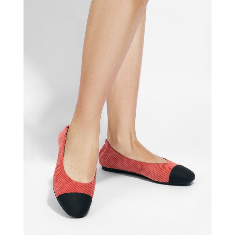 Enfiis Brick Red Twill Square Toe Ballet Flats