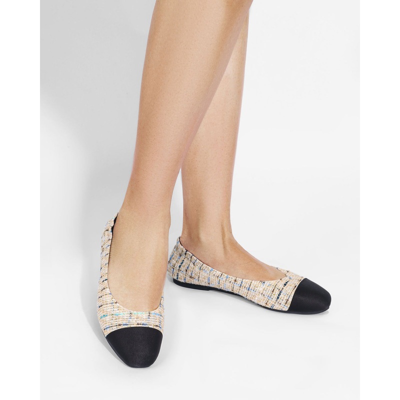 Enfiis Floral Rice Apricot Square Toe Ballet Flats