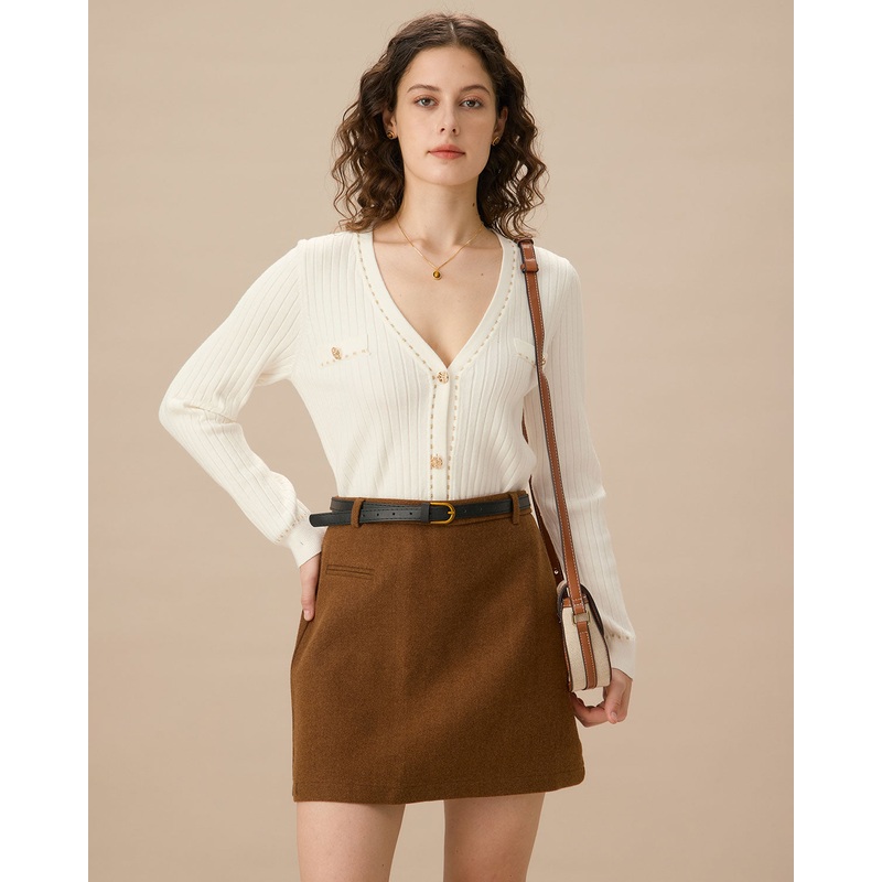 White Contrasting Single-Breasted Cardigan