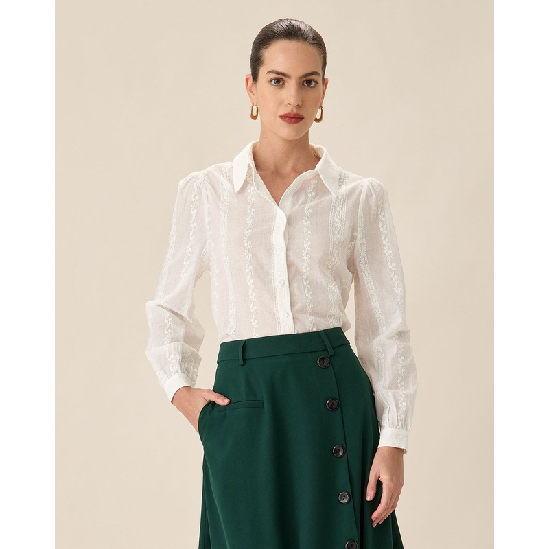 White Jacquard Button-Up Shirt