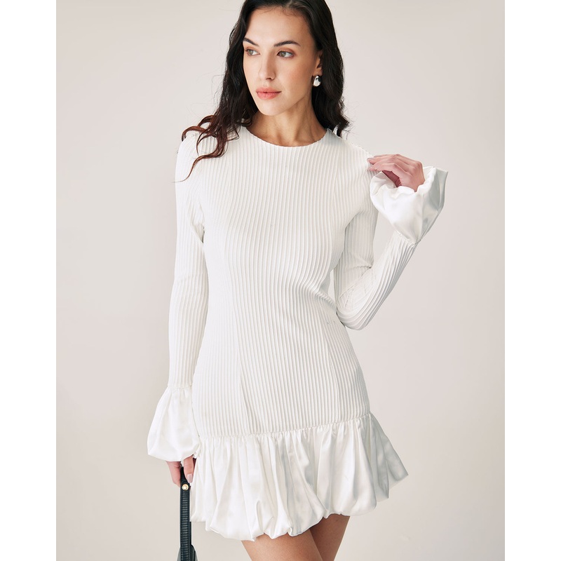 White Splicing Sweater Mini Dress