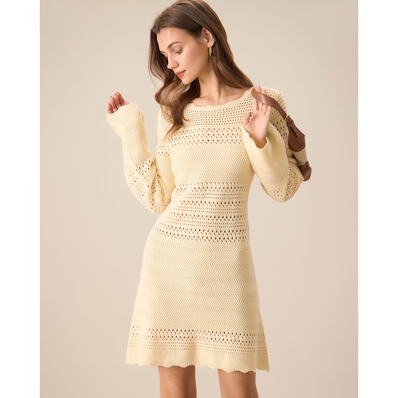 Women’s Apricot Cutout Knitted Sweater Dress