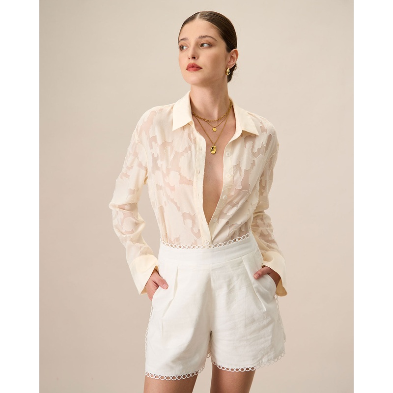 Women’s Apricot Jacquard Long Sleeve Shirt