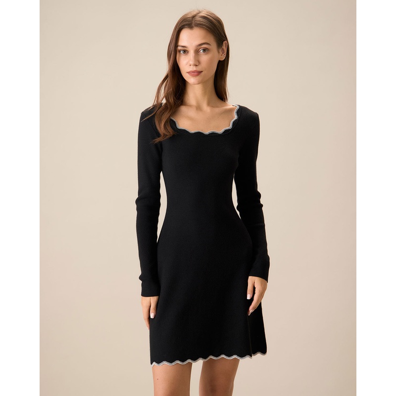 Women’s Black Contrasting Knit Mini Dress