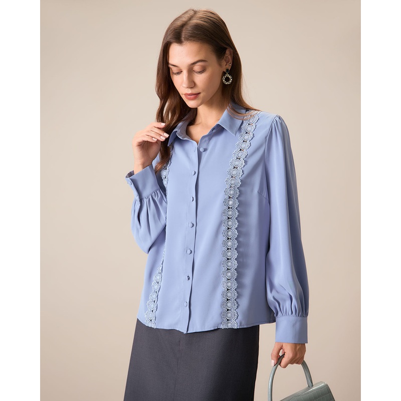 Women’s Blue Lace Trim Shirt
