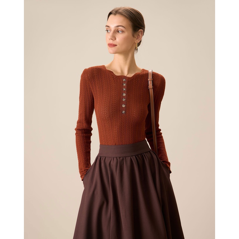 Women’s Brown Round Neck Slim Sweater