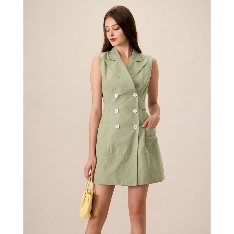 Women’s Green Collared Pocket Mini Dress