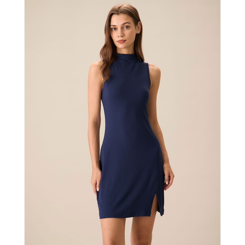 Women’s Navy Mock Neck Sweater Mini Dress