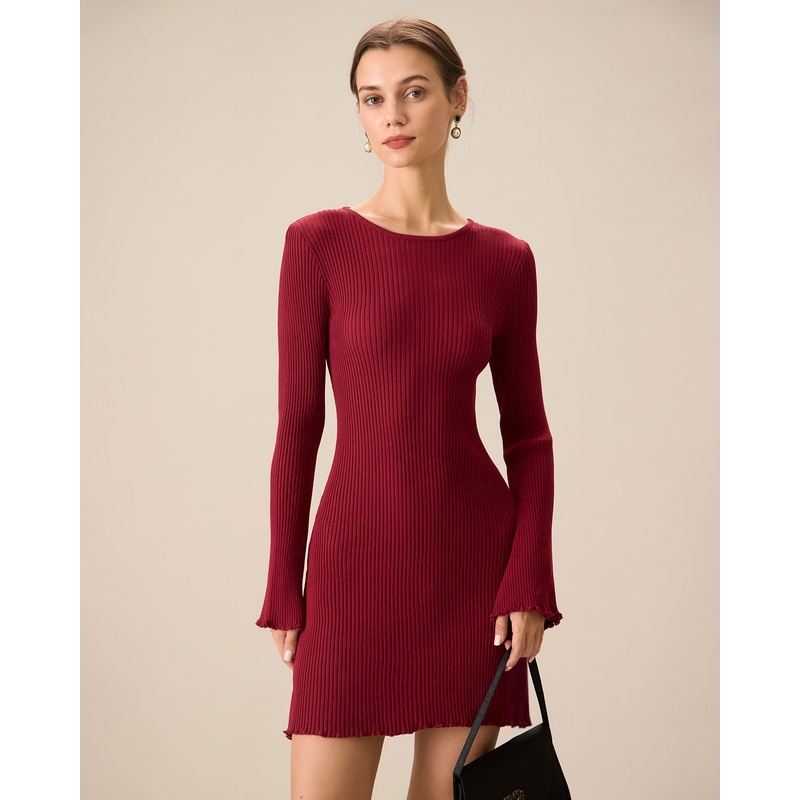 Women’s Red Bell Sleeve Bodycon Sweater Dress