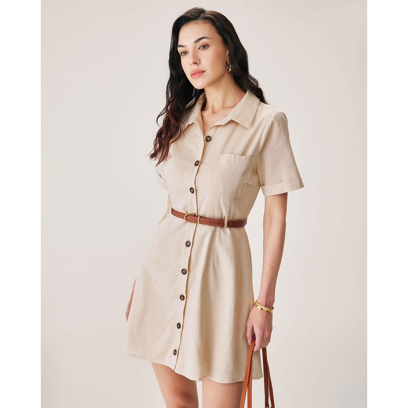 Apricot Collared Button Mini Dress