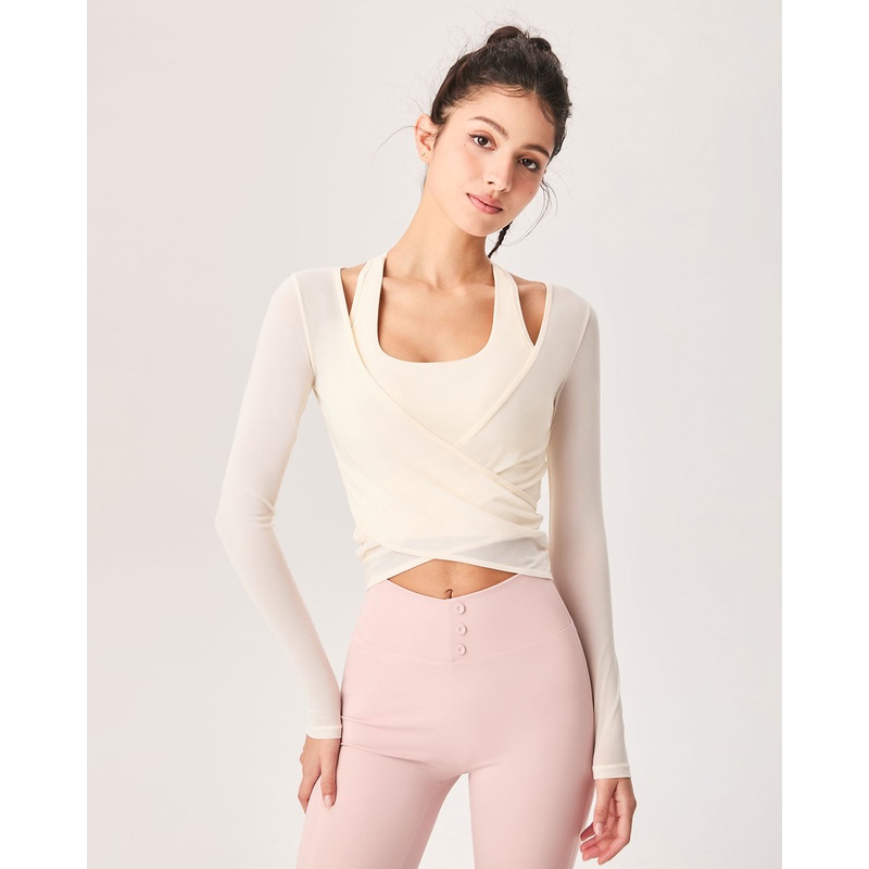 Beige Surplice Long Sleeve Cover-up  – Light Support