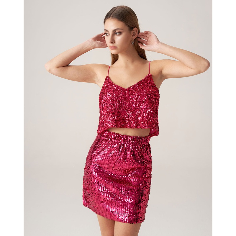 Bettydress-Red Sequins Straight Mini Skirt