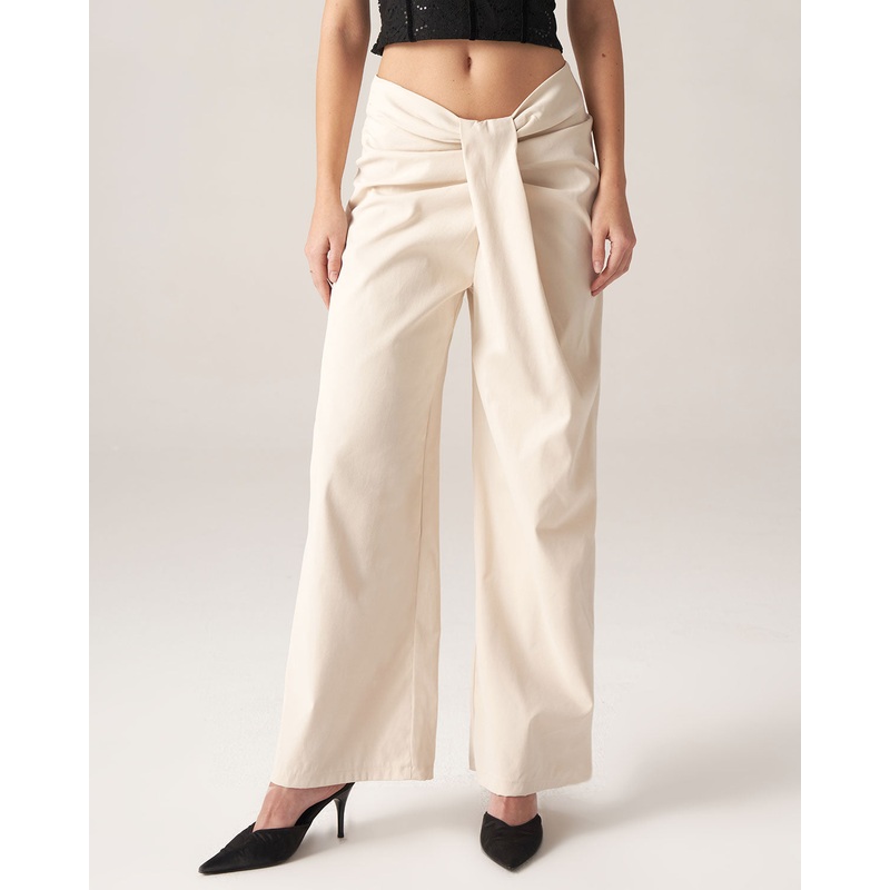 Bettydress-White Pleated Wide-Leg Pants