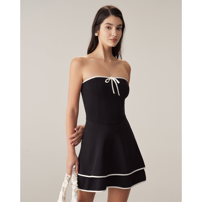 Black Contrast Strapless Mini Dress