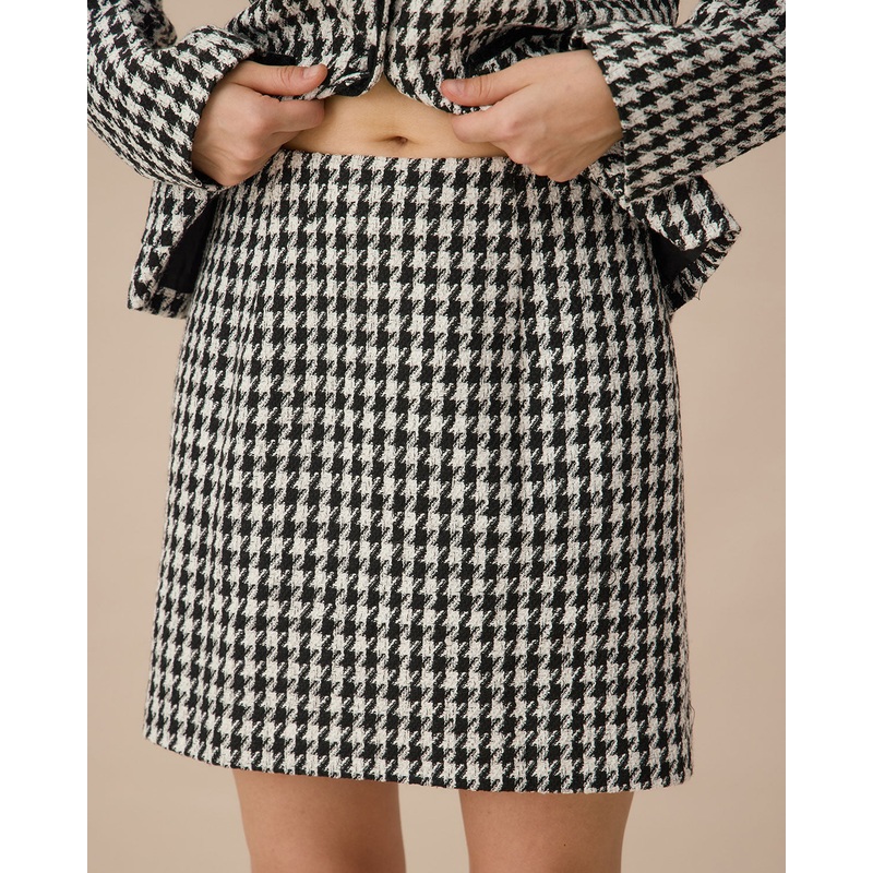 Black High-waisted Straight Tweed Skirt