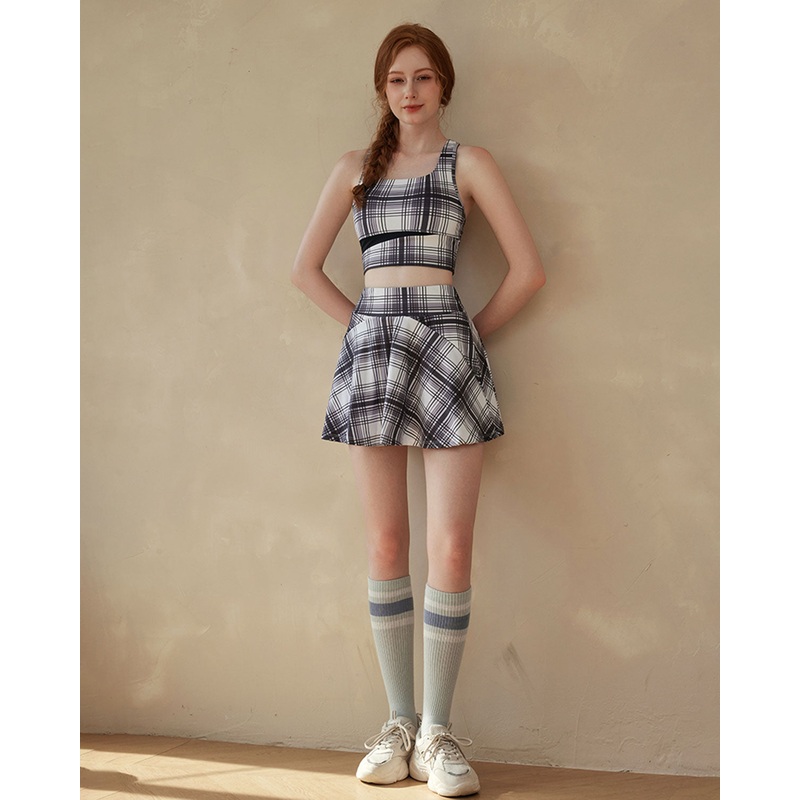 Black Plaid Yoga Skirt