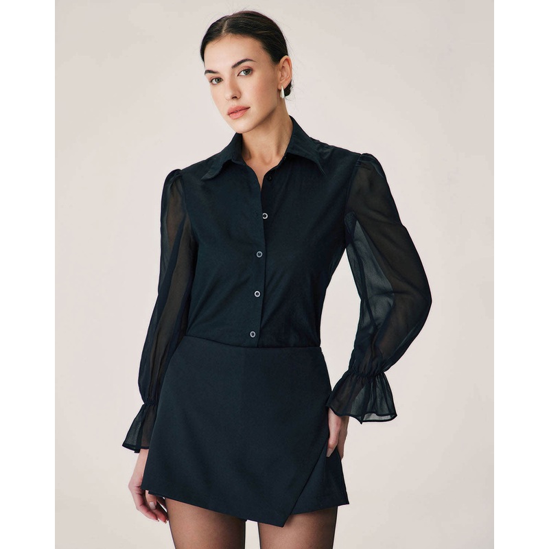 Black See-through Poet Sleeve Blouse