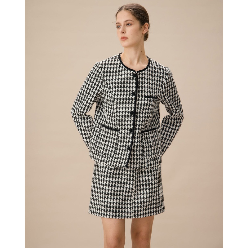 Black Single-Breasted Pocket Tweed Jacket