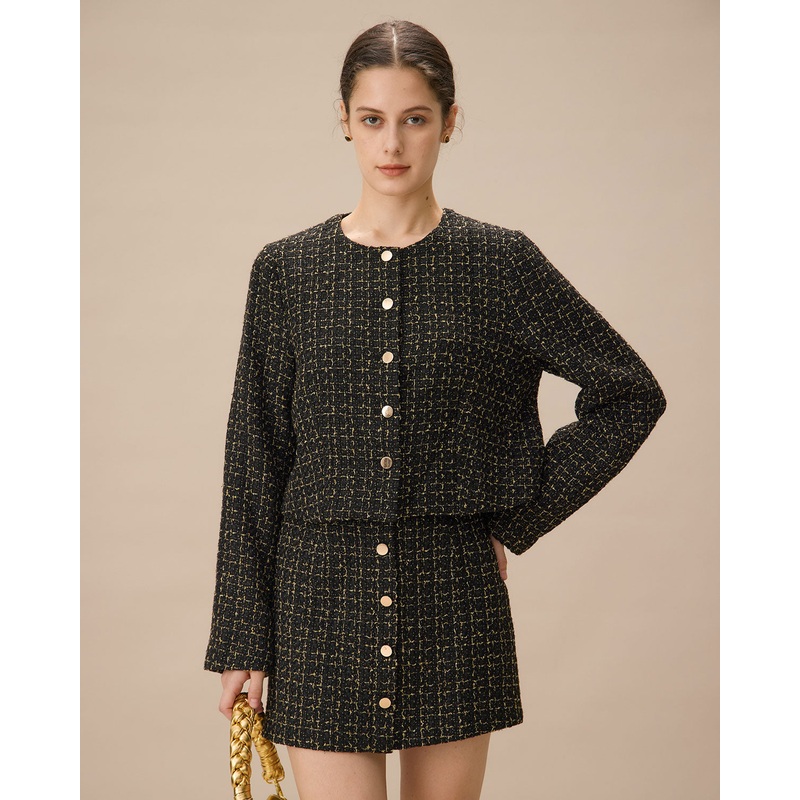 Black Single-Breasted Tweed Jacket