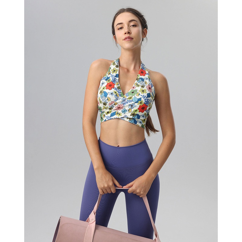 Blue Floral Backless Tank Top – Light Support
