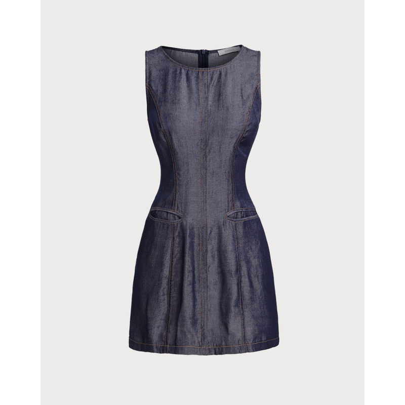 Blue Sleeveless Pocket Mini Dress
