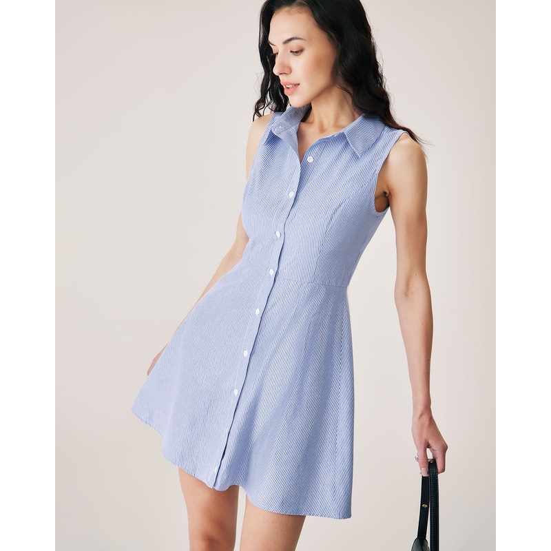 Blue Striped Button Mini Dress