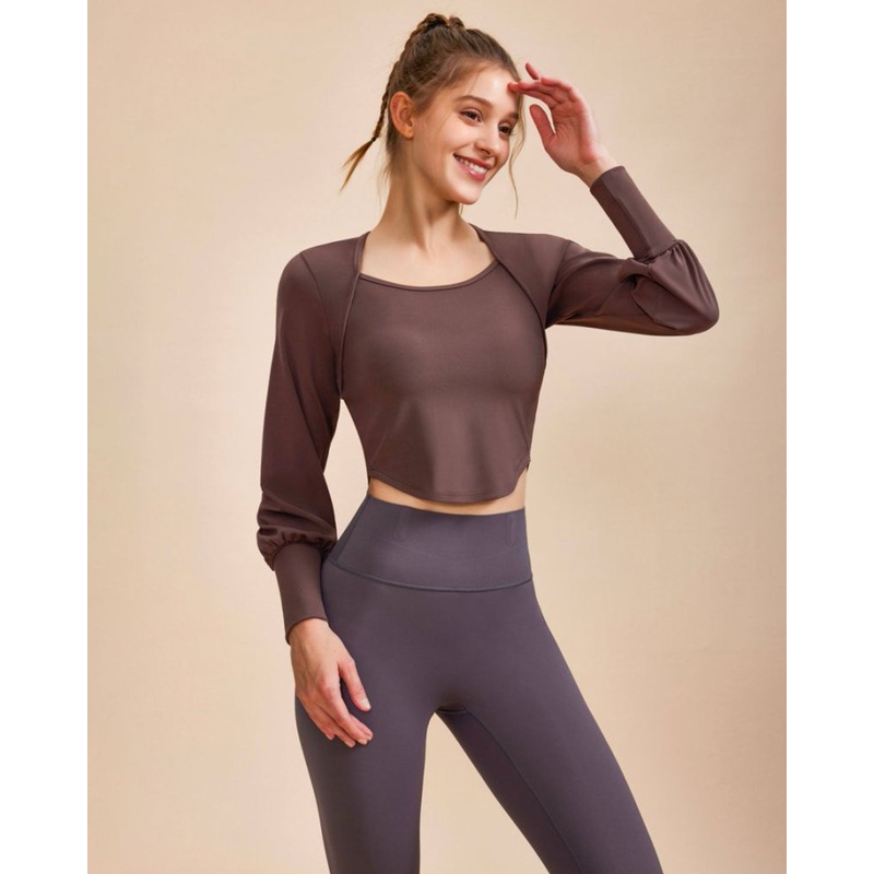 Coffee Round Neck Long Sleeve Top