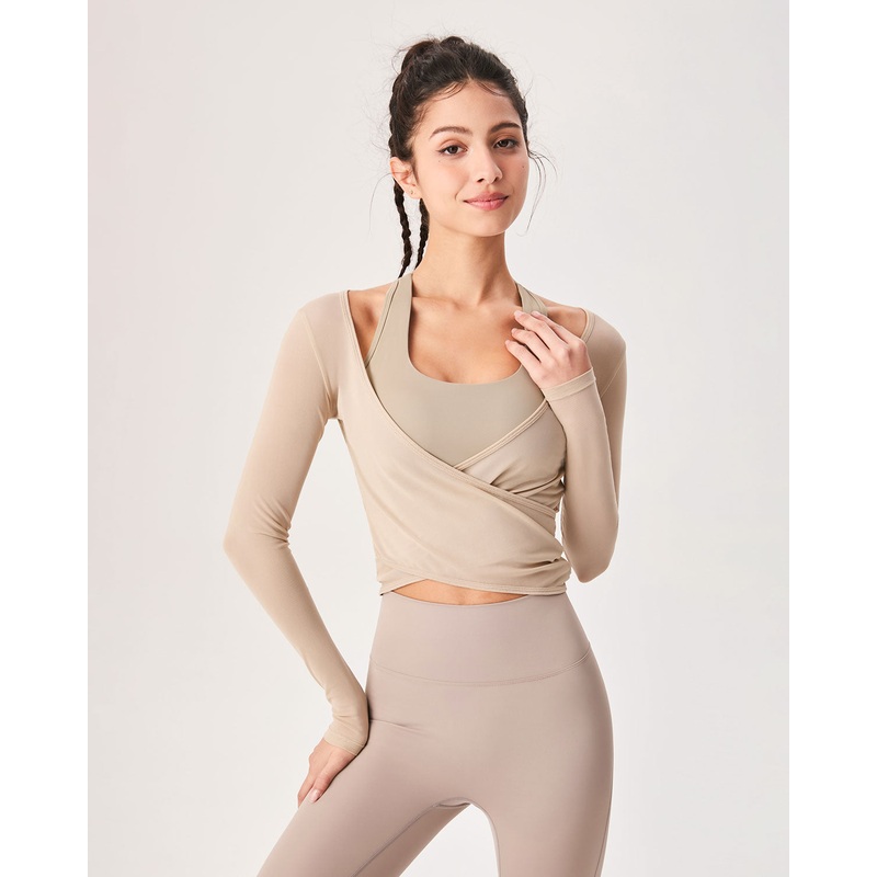 Khaki Surplice Long Sleeve Cover-up – Light Support