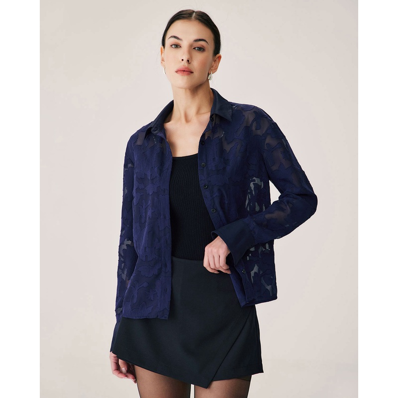 Navy Jacquard Long Sleeve Shirt