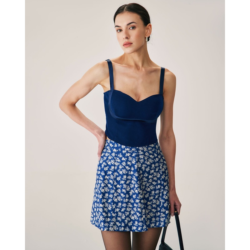 Navy Sweetheart Neck Crop Camis