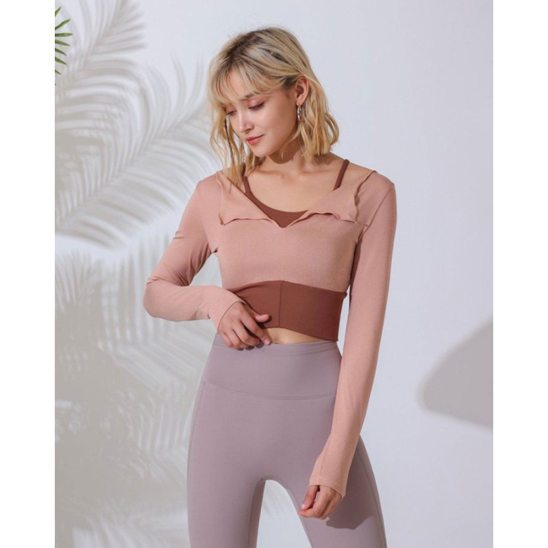 Pink Round Neck Long Sleeve Top – Light Support