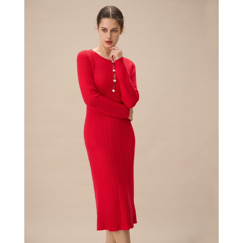 Red Cut-Out Bodycon Sweater Dress