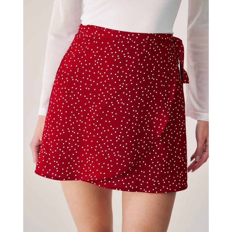 Red Polka Dot Wrap Mini Skirt