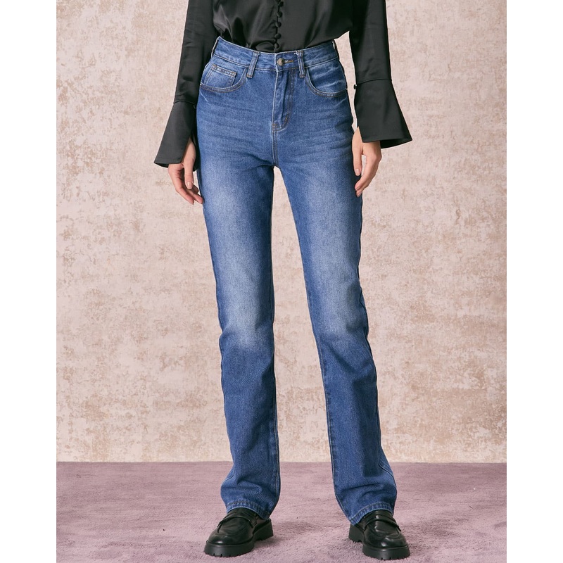 The Blue High Waisted Straight Leg Jeans