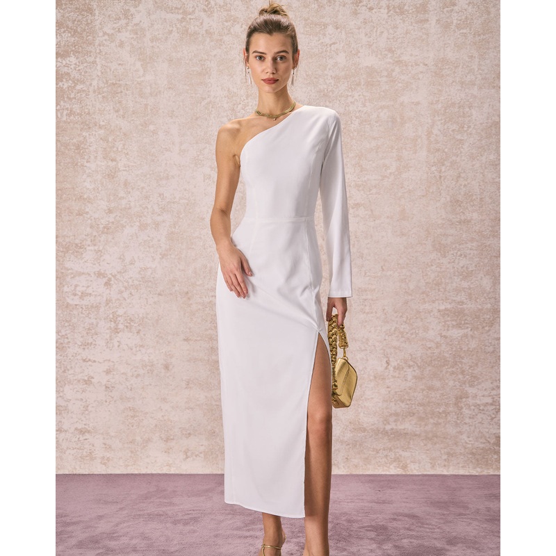 The White One Shoulder Slit Maxi Dress