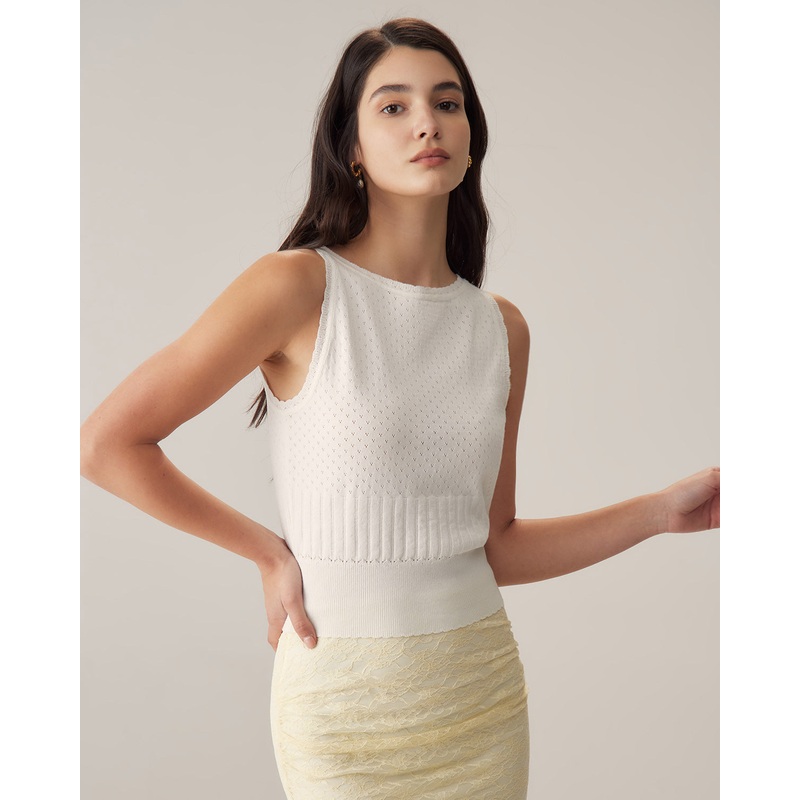 White Boat Neck Slim Tank