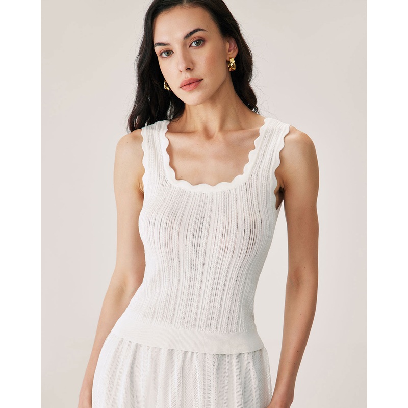 White Hollow Slim Tank Top