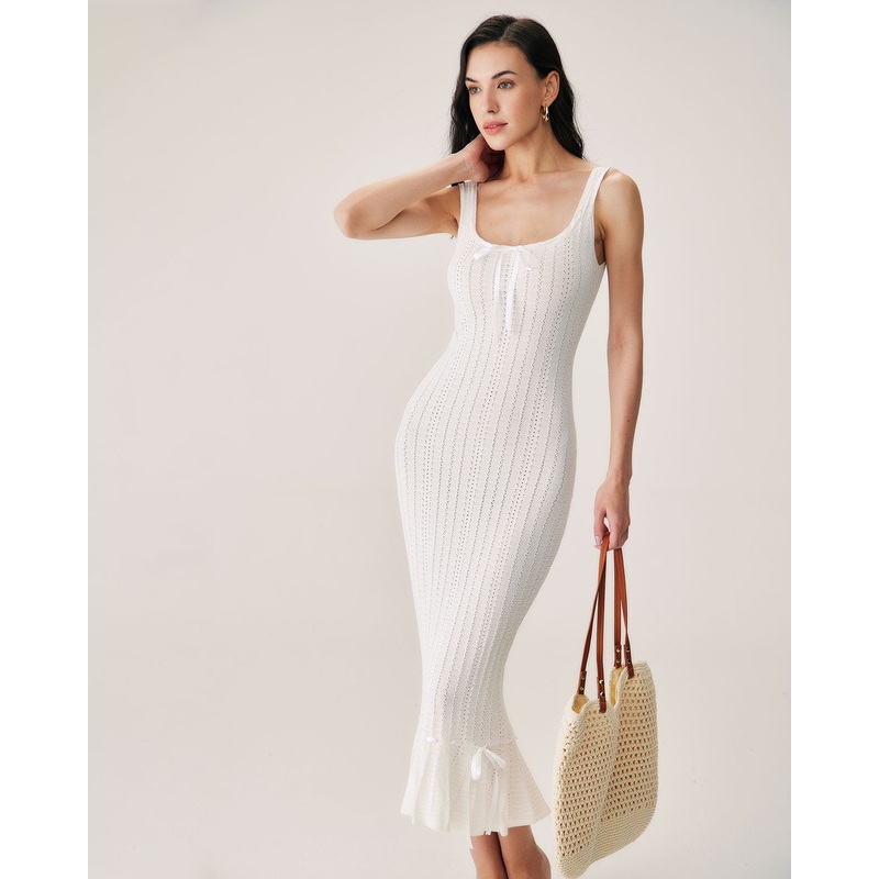White Mermaid Knit Maxi Dress