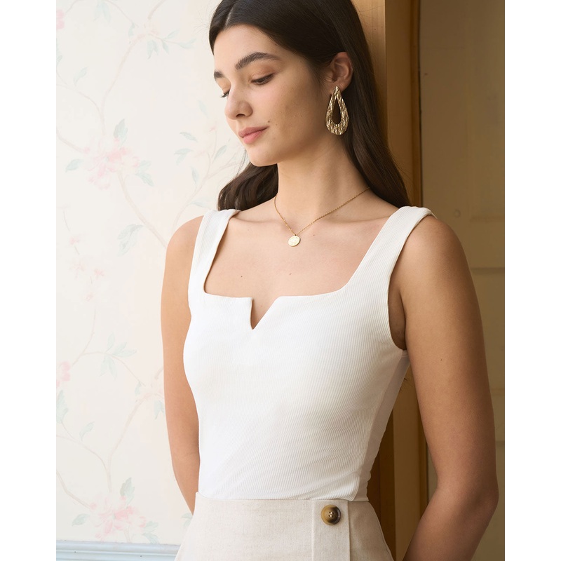 Women’s White Knitted Ribbed Tank Top